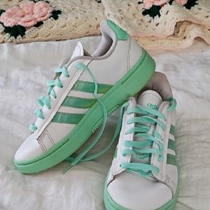 adidas Women White Sneakers with Mint Green Accent